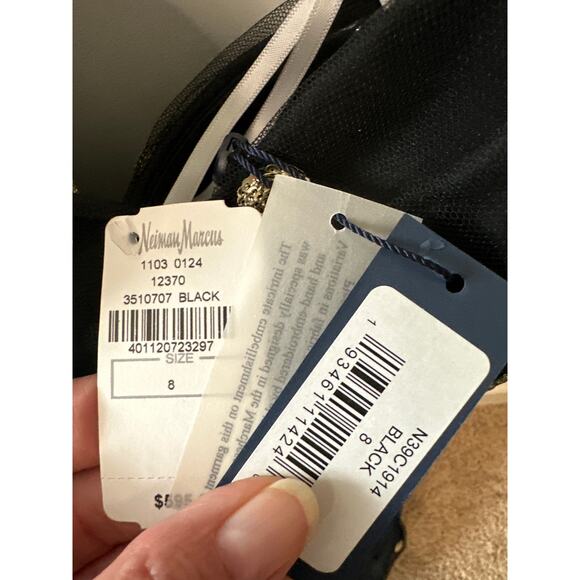 Marchesa Notte NWT Strapless Black Gold Sequin Polka Dot Tulle Midi Dress Sz 8 - Picture 6 of 10